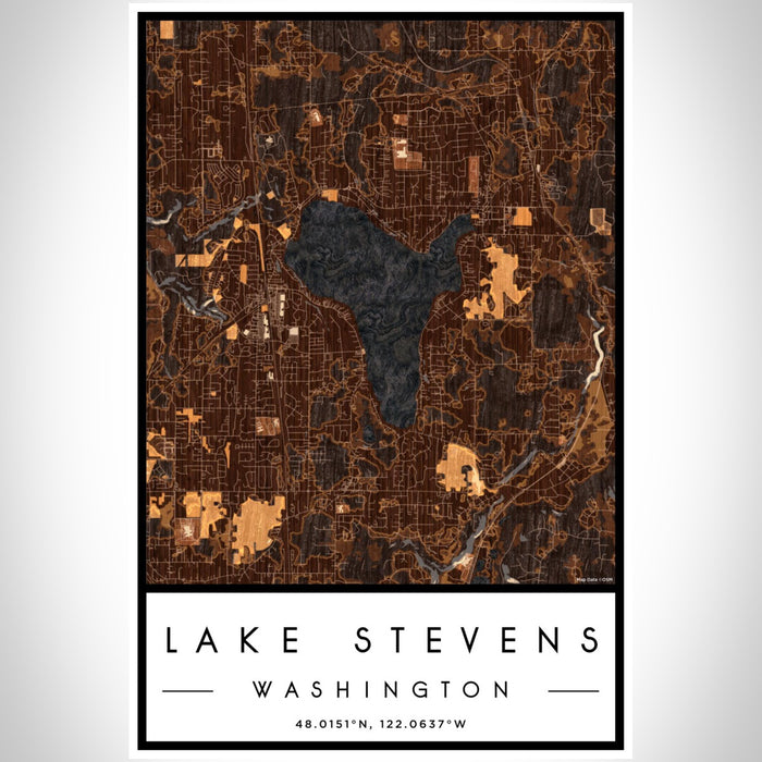 Lake Stevens Washington Map Print Portrait Orientation in Ember Style With Shaded Background