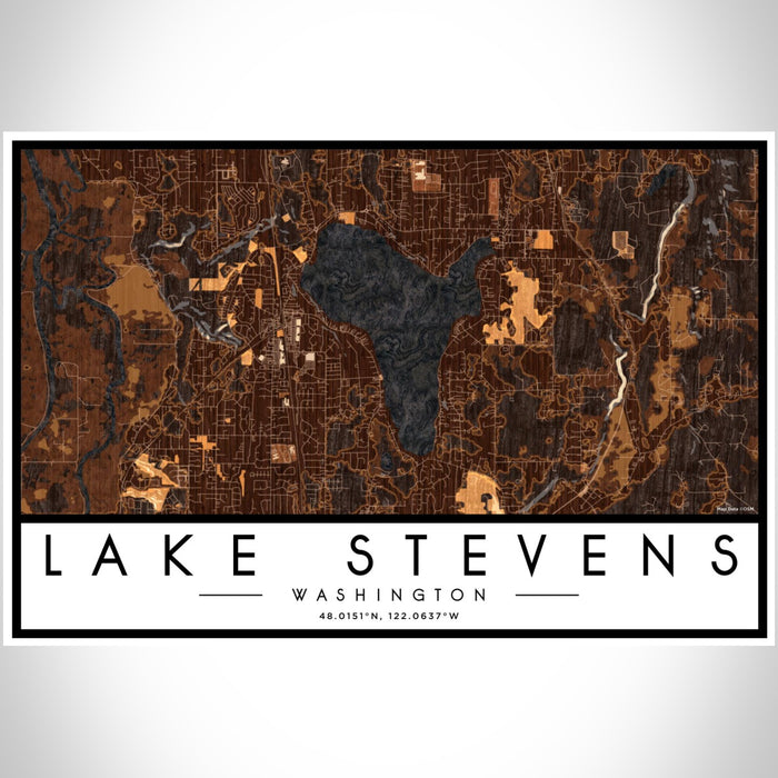 Lake Stevens Washington Map Print Landscape Orientation in Ember Style With Shaded Background