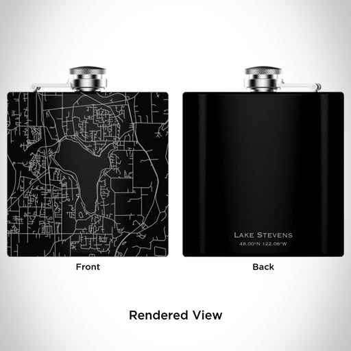 Rendered View of Lake Stevens Washington Map Engraving on 6oz Stainless Steel Flask in Black