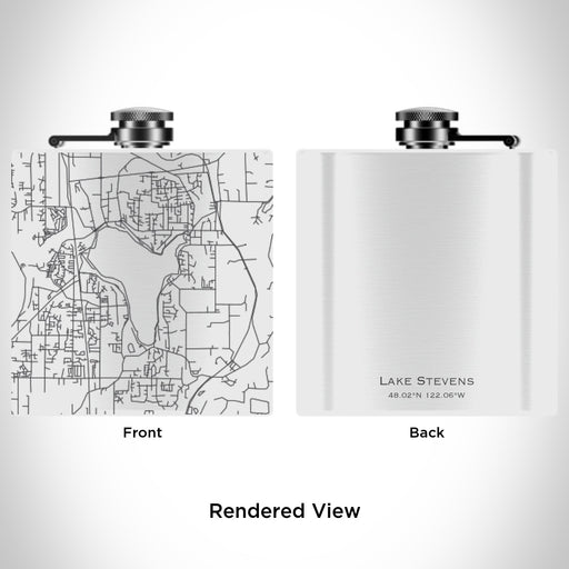 Rendered View of Lake Stevens Washington Map Engraving on 6oz Stainless Steel Flask in White