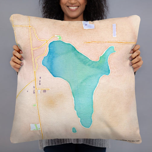 Person holding 22x22 Custom Lake Stevens Washington Map Throw Pillow in Watercolor