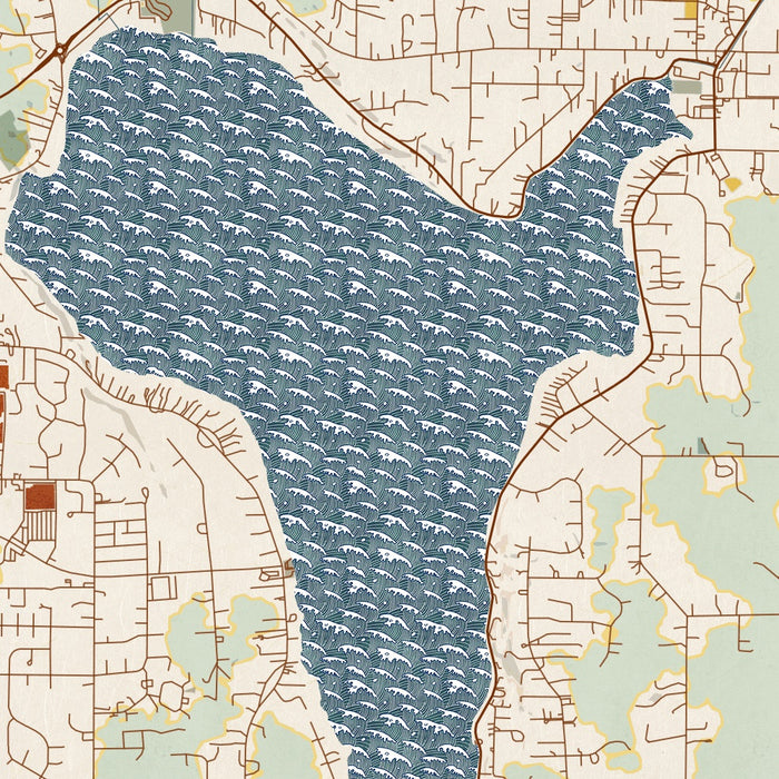 Lake Stevens Washington Map Print in Woodblock Style Zoomed In Close Up Showing Details