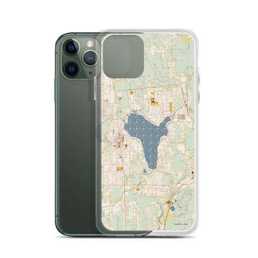 Custom Lake Stevens Washington Map Phone Case in Woodblock on Table with Laptop and Plant