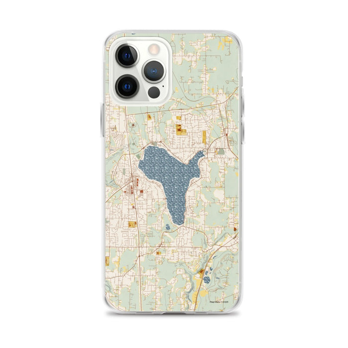 Custom Lake Stevens Washington Map iPhone 12 Pro Max Phone Case in Woodblock