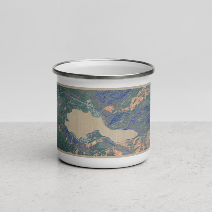 Front View Custom Lake Sutherland Washington Map Enamel Mug in Afternoon