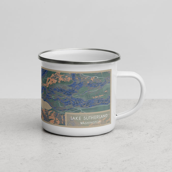 Right View Custom Lake Sutherland Washington Map Enamel Mug in Afternoon
