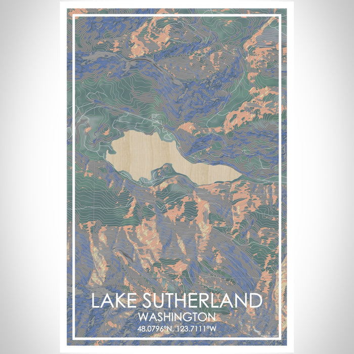 Lake Sutherland Washington Map Print Portrait Orientation in Afternoon Style With Shaded Background