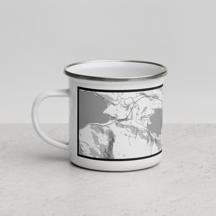 Left View Custom Lake Sutherland Washington Map Enamel Mug in Classic