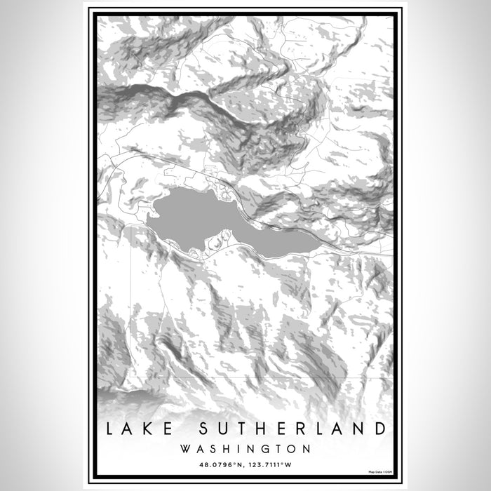 Lake Sutherland Washington Map Print Portrait Orientation in Classic Style With Shaded Background