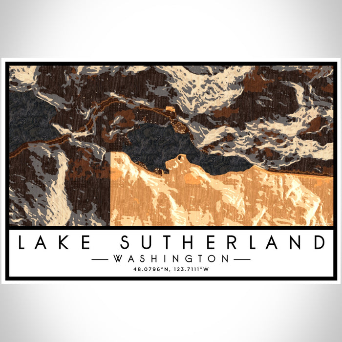 Lake Sutherland Washington Map Print Landscape Orientation in Ember Style With Shaded Background
