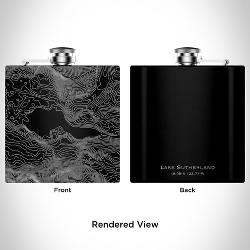 Rendered View of Lake Sutherland Washington Map Engraving on 6oz Stainless Steel Flask in Black