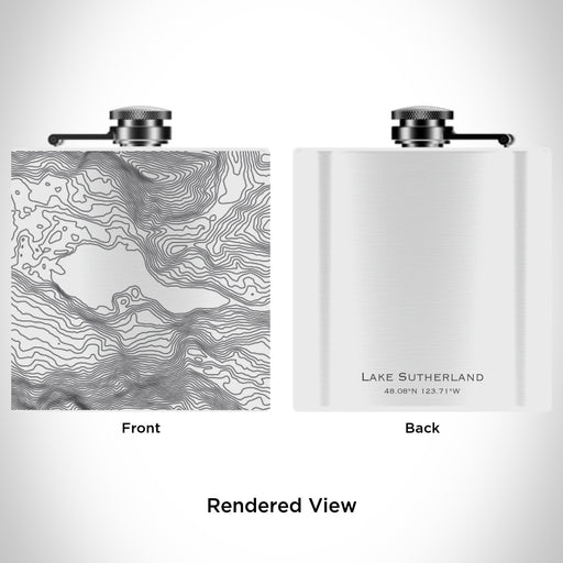 Rendered View of Lake Sutherland Washington Map Engraving on 6oz Stainless Steel Flask in White
