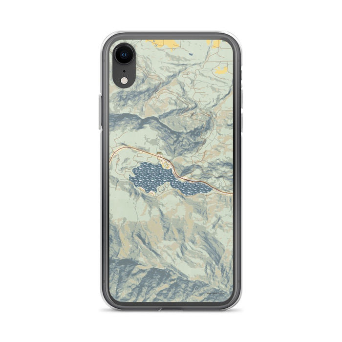 Custom iPhone XR Lake Sutherland Washington Map Phone Case in Woodblock