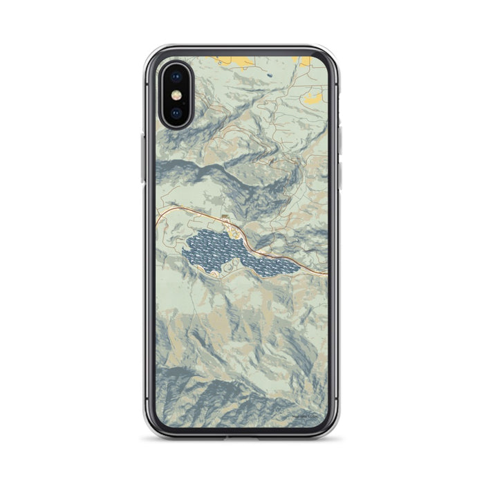 Custom iPhone X/XS Lake Sutherland Washington Map Phone Case in Woodblock