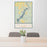 24x36 Lake Tenkiller Oklahoma Map Print Portrait Orientation in Woodblock Style Behind 2 Chairs Table and Potted Plant