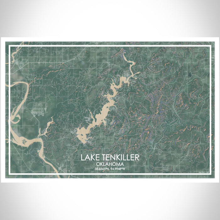 Lake Tenkiller Oklahoma Map Print Landscape Orientation in Afternoon Style With Shaded Background