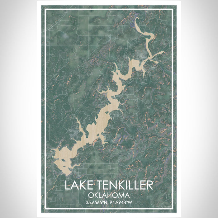 Lake Tenkiller Oklahoma Map Print Portrait Orientation in Afternoon Style With Shaded Background