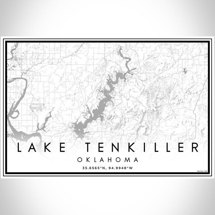 Lake Tenkiller Oklahoma Map Print Landscape Orientation in Classic Style With Shaded Background