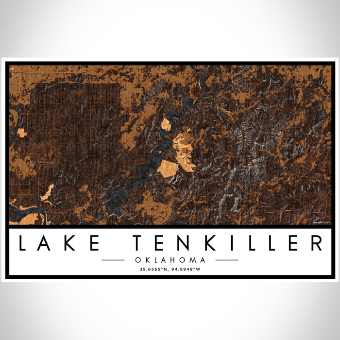 Lake Tenkiller Oklahoma Map Print Landscape Orientation in Ember Style With Shaded Background