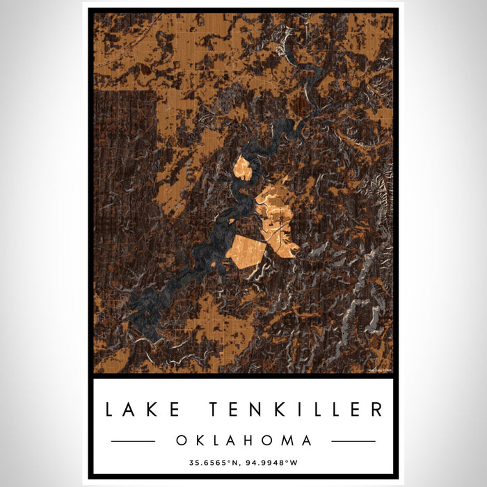 Lake Tenkiller Oklahoma Map Print Portrait Orientation in Ember Style With Shaded Background