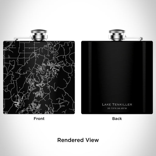 Rendered View of Lake Tenkiller Oklahoma Map Engraving on 6oz Stainless Steel Flask in Black