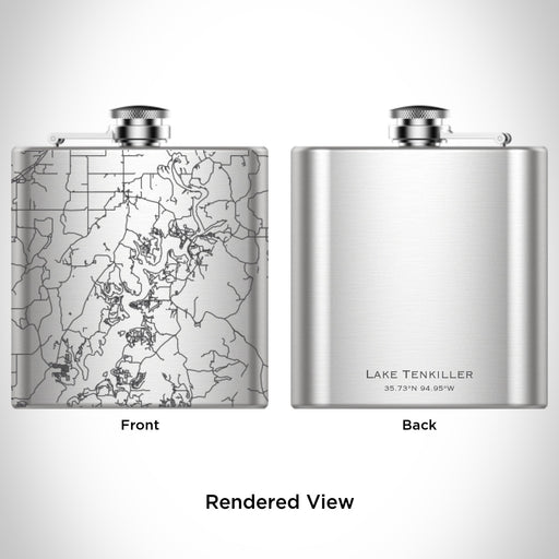 Rendered View of Lake Tenkiller Oklahoma Map Engraving on 6oz Stainless Steel Flask