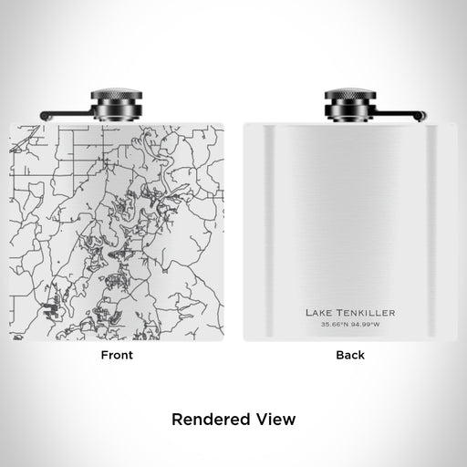 Rendered View of Lake Tenkiller Oklahoma Map Engraving on 6oz Stainless Steel Flask in White