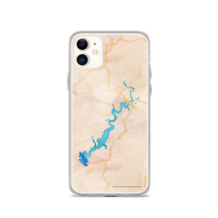 Custom iPhone 11 Lake Tenkiller Oklahoma Map Phone Case in Watercolor