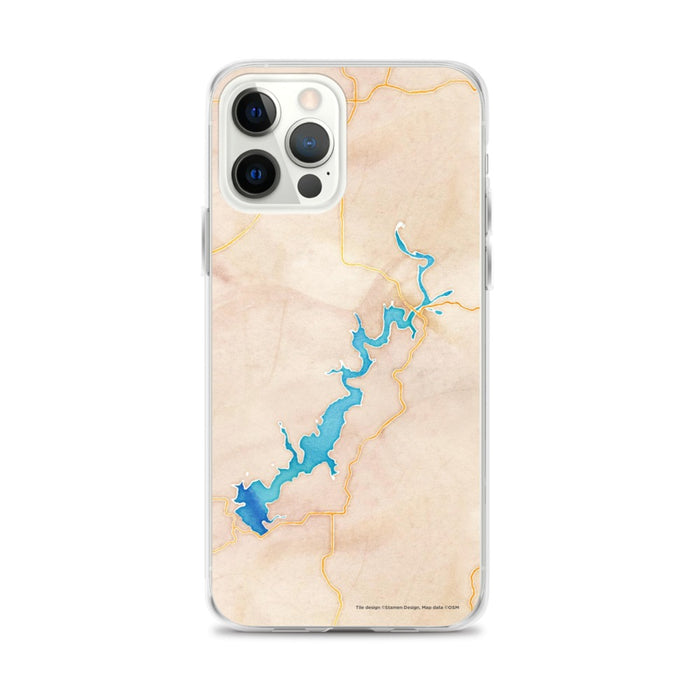 Custom iPhone 12 Pro Max Lake Tenkiller Oklahoma Map Phone Case in Watercolor