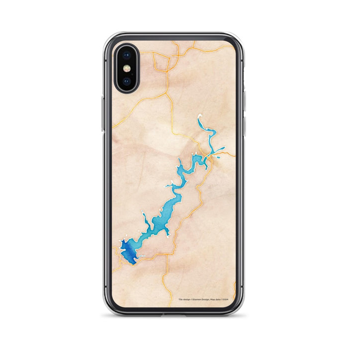 Custom iPhone X/XS Lake Tenkiller Oklahoma Map Phone Case in Watercolor