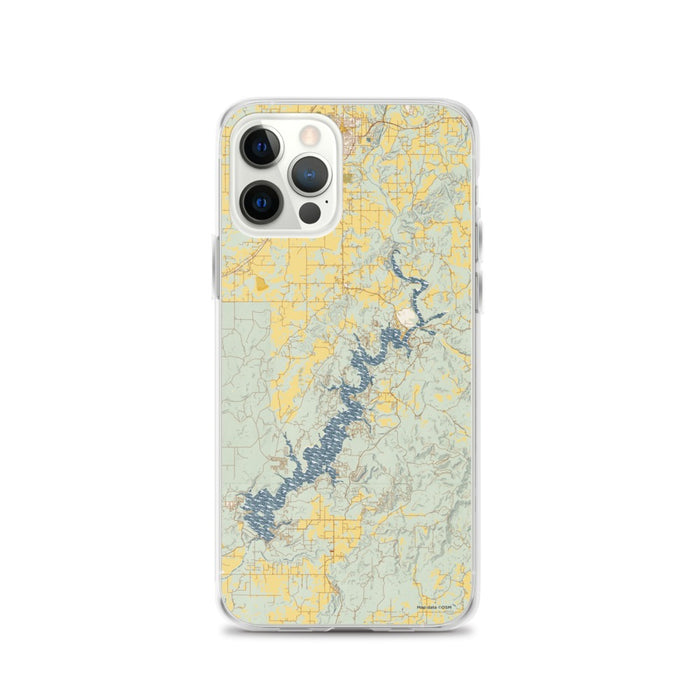 Custom iPhone 12 Pro Lake Tenkiller Oklahoma Map Phone Case in Woodblock