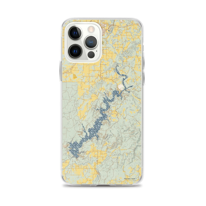 Custom iPhone 12 Pro Max Lake Tenkiller Oklahoma Map Phone Case in Woodblock