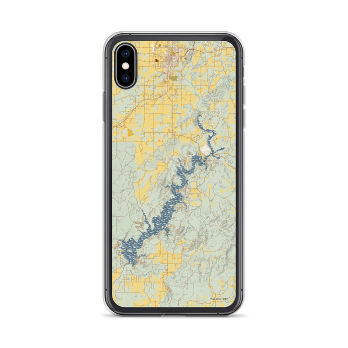 Custom iPhone XS Max Lake Tenkiller Oklahoma Map Phone Case in Woodblock
