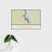 16x24 Lake Tillery North Carolina Map Print Landscape Orientation in Woodblock Style With Tropical Plant Leaves in Water