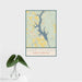 16x24 Lake Tillery North Carolina Map Print Portrait Orientation in Woodblock Style With Tropical Plant Leaves in Water