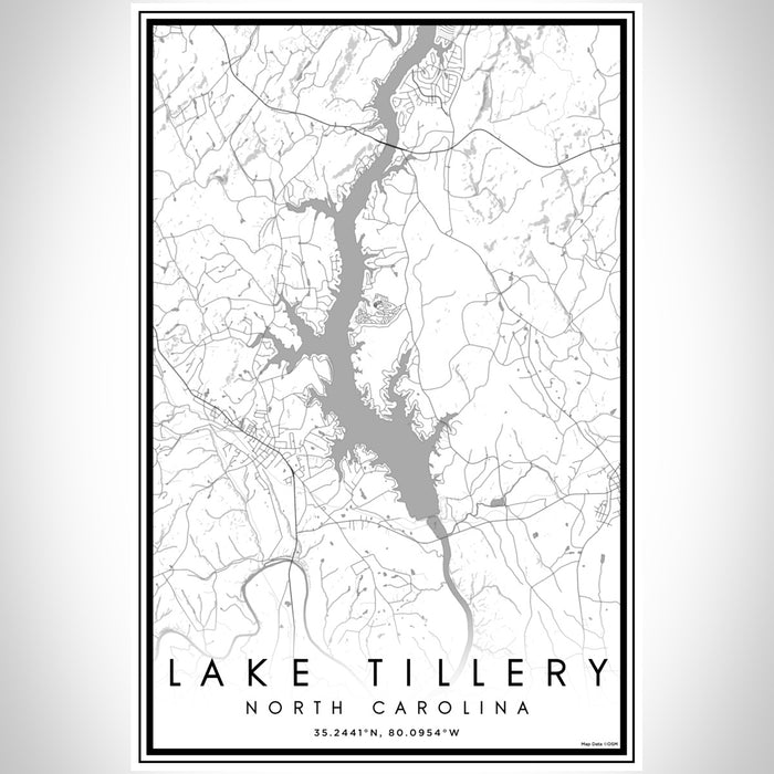 Lake Tillery North Carolina Map Print Portrait Orientation in Classic Style With Shaded Background
