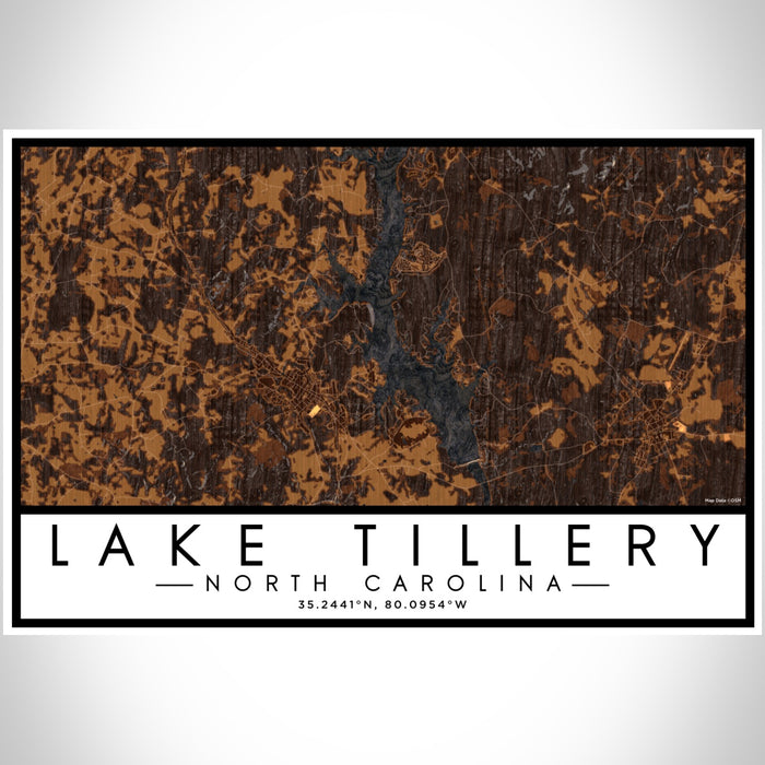 Lake Tillery North Carolina Map Print Landscape Orientation in Ember Style With Shaded Background