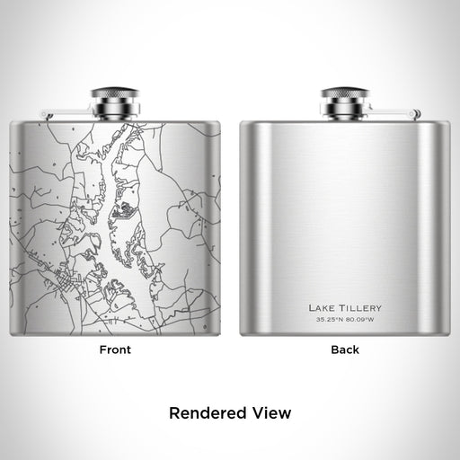 Rendered View of Lake Tillery North Carolina Map Engraving on 6oz Stainless Steel Flask