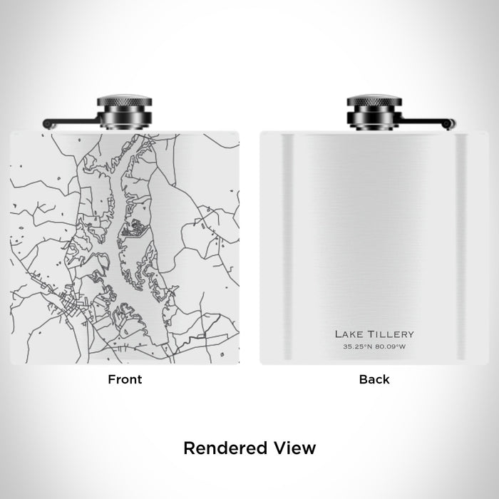 Rendered View of Lake Tillery North Carolina Map Engraving on 6oz Stainless Steel Flask in White