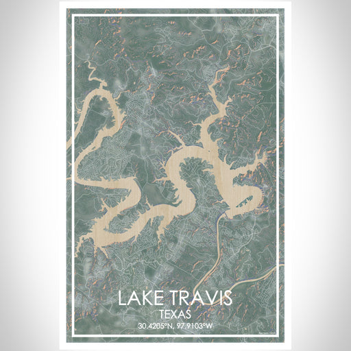 Lake Travis Texas Map Print Portrait Orientation in Afternoon Style With Shaded Background