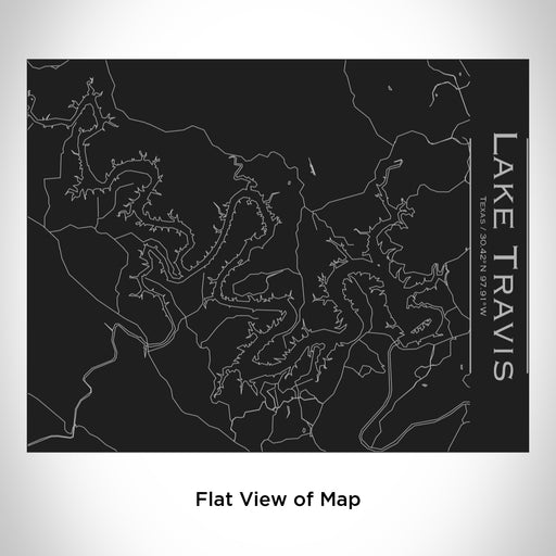 Rendered View of Lake Travis Texas Map Engraving on 20oz Stainless Steel Insulated Bottle with Bamboo Top in Black