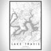 Lake Travis Texas Map Print Portrait Orientation in Classic Style With Shaded Background