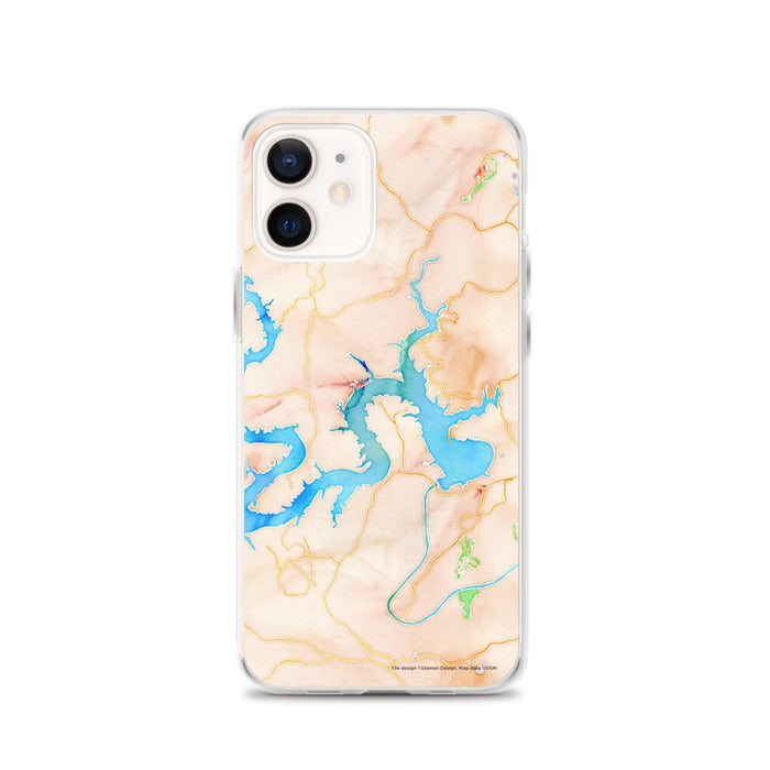 Custom Lake Travis Texas Map iPhone 12 Phone Case in Watercolor