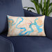 Custom Lake Travis Texas Map Throw Pillow in Watercolor on Blue Colored Chair