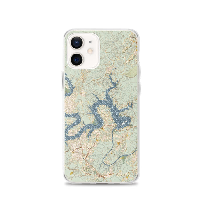 Custom Lake Travis Texas Map iPhone 12 Phone Case in Woodblock
