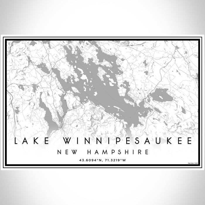 Lake Winnipesaukee New Hampshire Map Print Landscape Orientation in Classic Style With Shaded Background