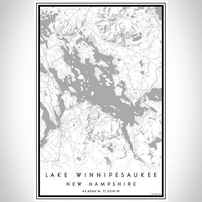 Lake Winnipesaukee New Hampshire Map Print Portrait Orientation in Classic Style With Shaded Background