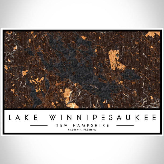 Lake Winnipesaukee New Hampshire Map Print Landscape Orientation in Ember Style With Shaded Background