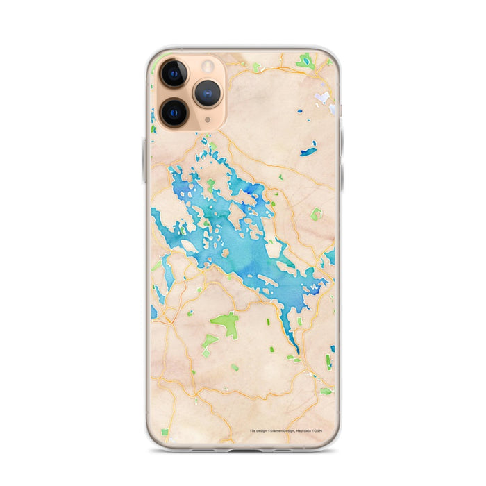 Custom iPhone 11 Pro Max Lake Winnipesaukee New Hampshire Map Phone Case in Watercolor