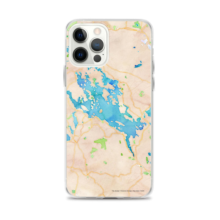 Custom iPhone 12 Pro Max Lake Winnipesaukee New Hampshire Map Phone Case in Watercolor